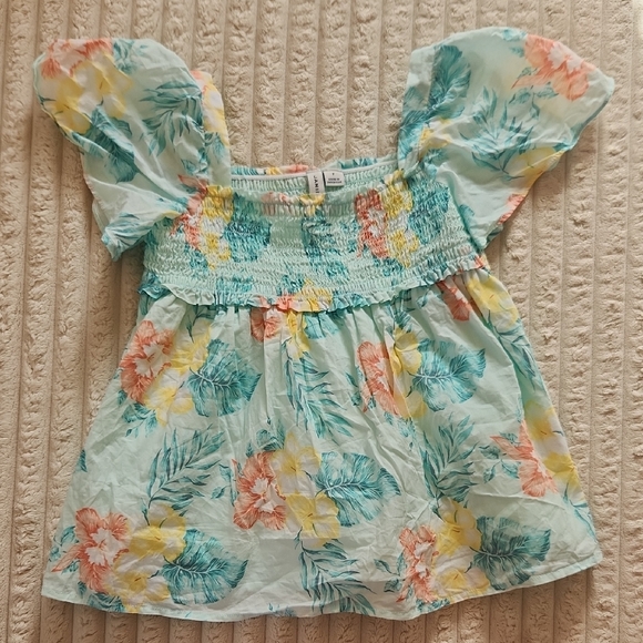 Janie and Jack Other - Janie and Jack Mint Floral Smocked Flutter Sleeve Top